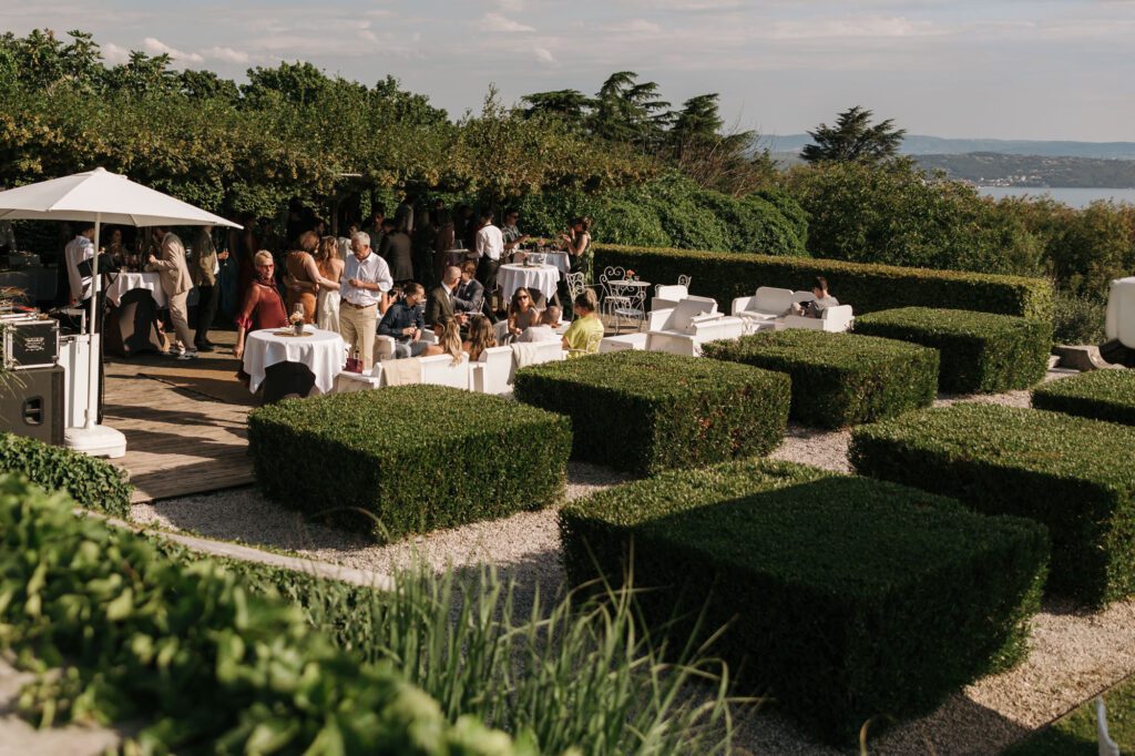 villa bonomo wedding reception trieste italy guests outdoor garden atmosphere