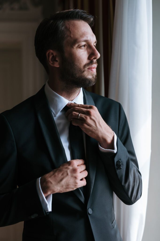 groom portrait villa bonomo wedding trieste italy elegant wedding photography