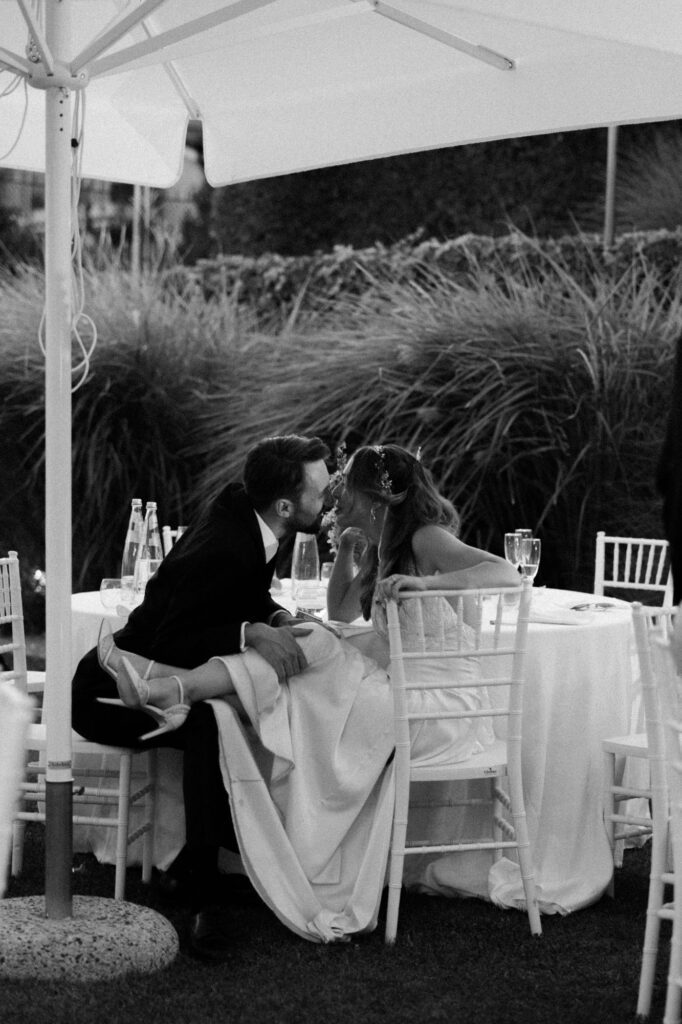 villa bonomo wedding couple intimate moment reception trieste italy black and white