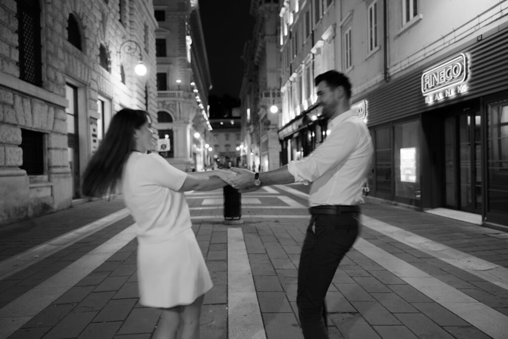 engagement session with real couple at Trieste streets
