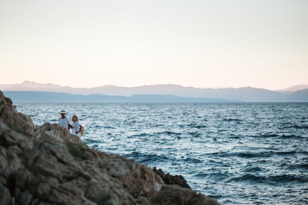 Croatia wedding photographer for couples who loves wild nature
Couple in Hvar bay in the background Makarska mountains
