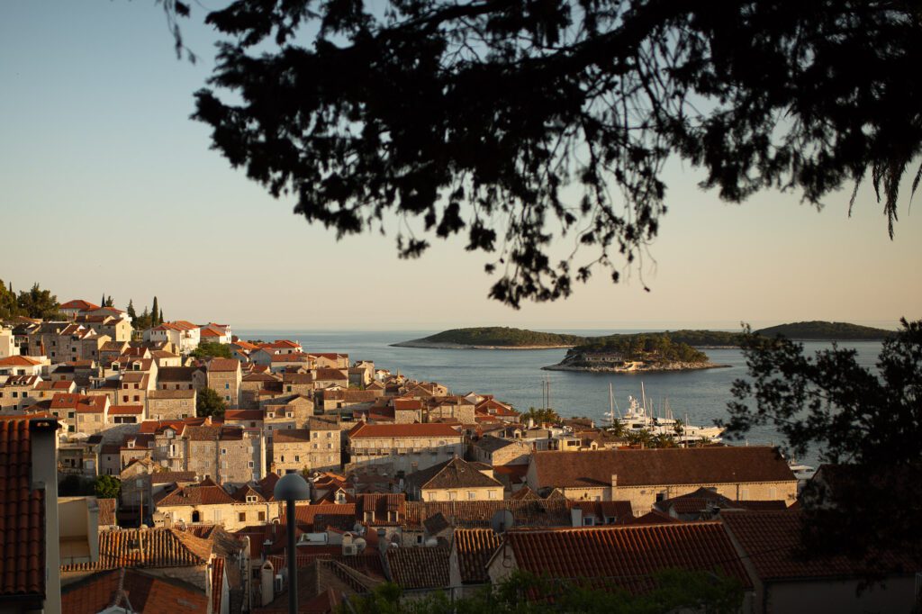 sunset view of Hvar old town and sea coastline Croatia destination wedding location