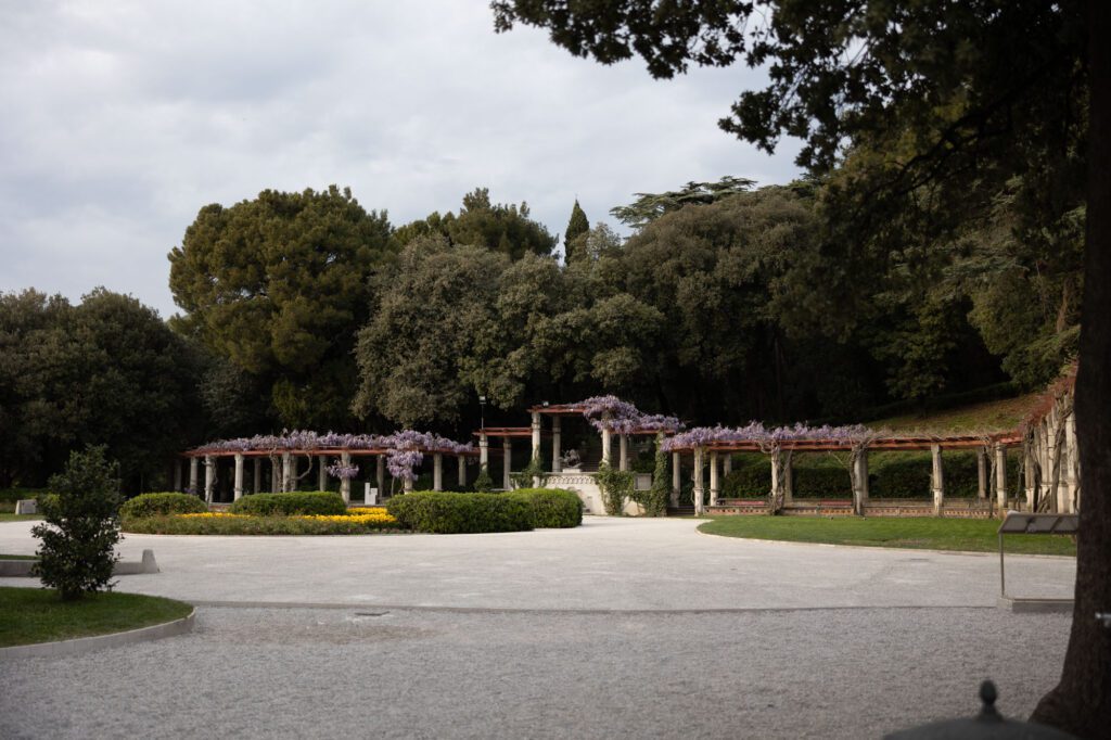 Miramare Castle gardens with wisteria pergola in Trieste Italy elegant wedding venue