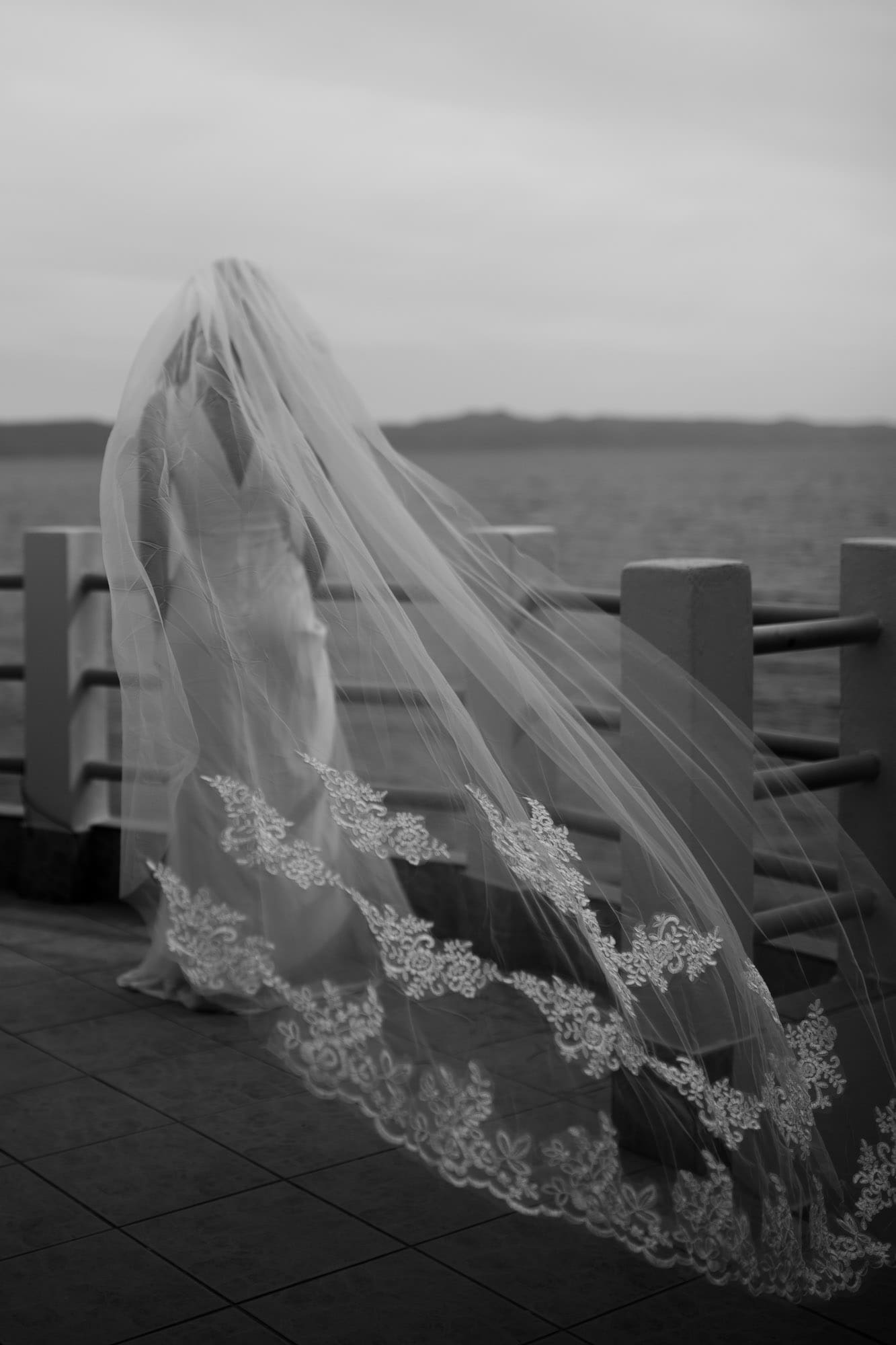 Bridal portrait with a flowing veil during an intimate Hvar elopement by the Adriatic Sea in Croatia