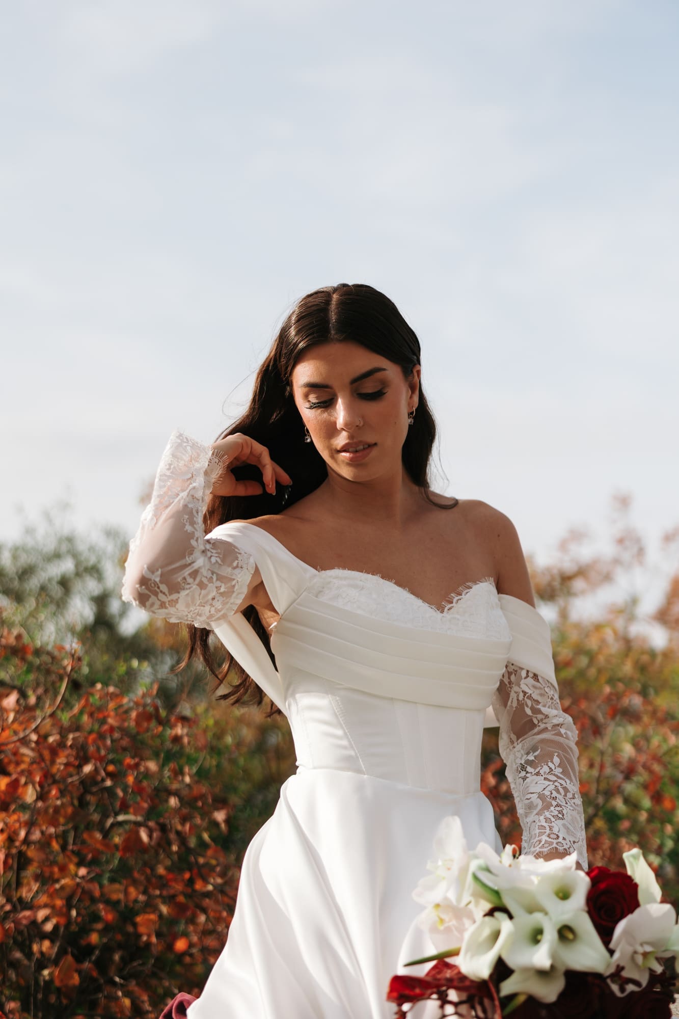Elegant bridal portrait in a wedding dress at a scenic wedding photography location near Trieste, Italy